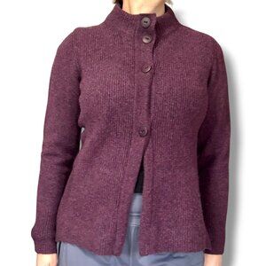 Eileen Fisher Plum Purple Wool Cashmere Cardigan High Neck Pockets